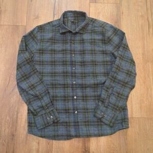 Robert Barakett‎ Men's XL Long Sleeve Button Up Shirt Plaid Premium Quality Navy